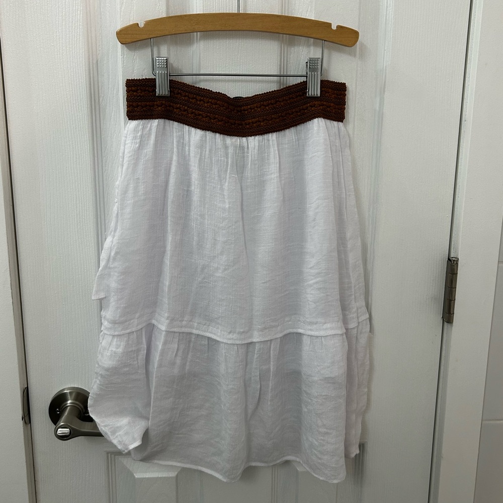Amy Byer Asymmetrical White Skirt with Brown Waistband - Picture 3 of 3